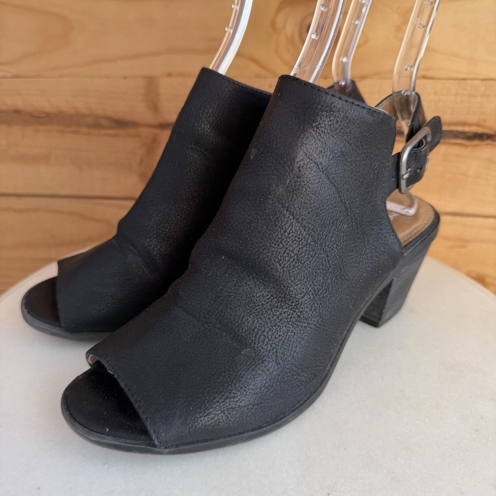 Patina Portland Faux Leather Peep Toe Slingback Mules‎ Size 6 Whimsigoth Grunge